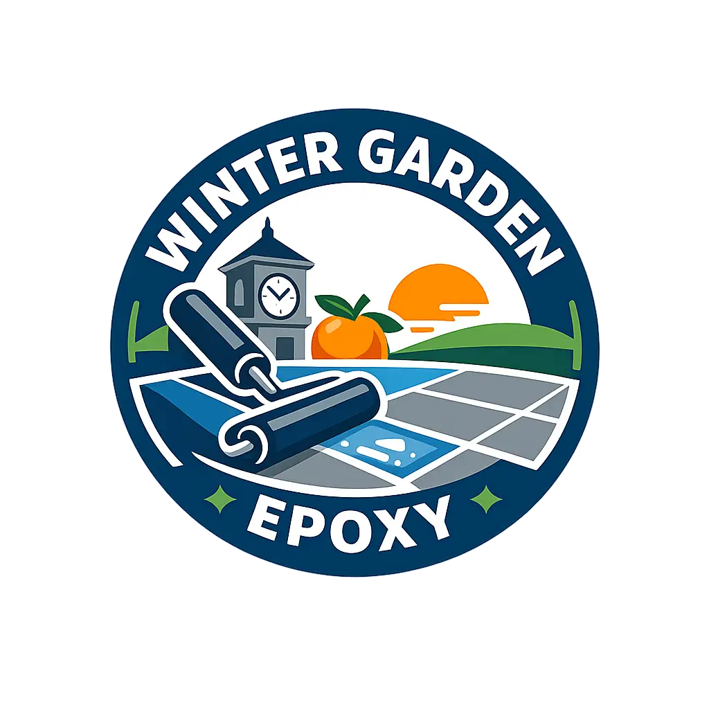 Winter Garden Epoxy logo featuring epoxy roller and Winter Garden landmark.